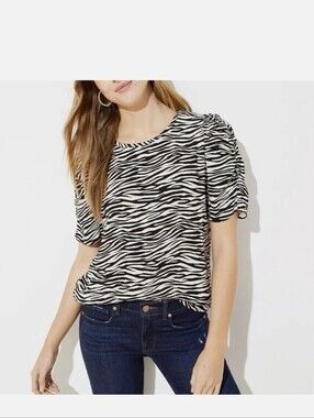 Ann Taylor Loft Zebra Print Short Sleeve Blouse - Black & White Sz S